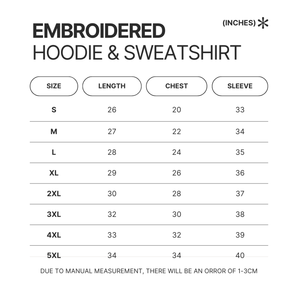 Embroidered Hoodie Sweatshirt Size Chart - Snoopy Store