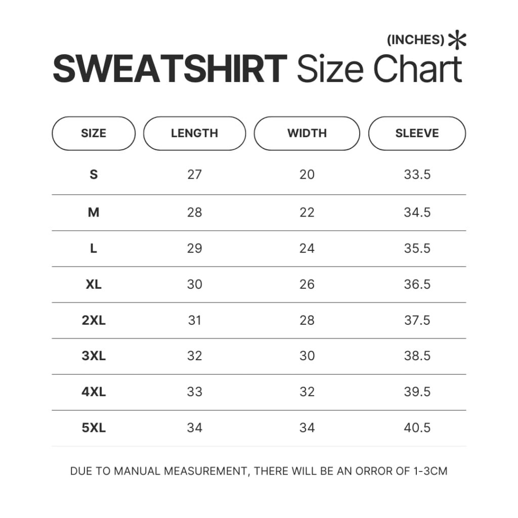 Sweatshirt Size Chart - Snoopy Store